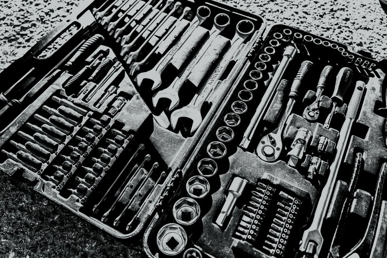 A full socket and spanner set laid out in its case